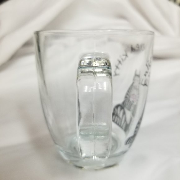 🐾Enlightened Kitty Kliban Styled Clear Glass Mug 8oz | Whimsical Cat Mu - Picture 3 of 6